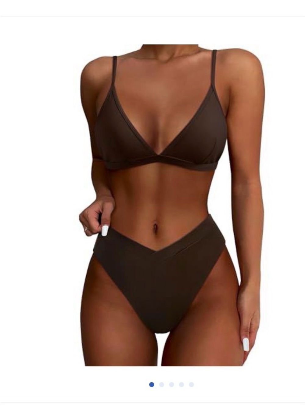 Suuksess Dark Brown Bikini Triangle Top Highcut V-Cut Dip Front Bottoms L NWOT